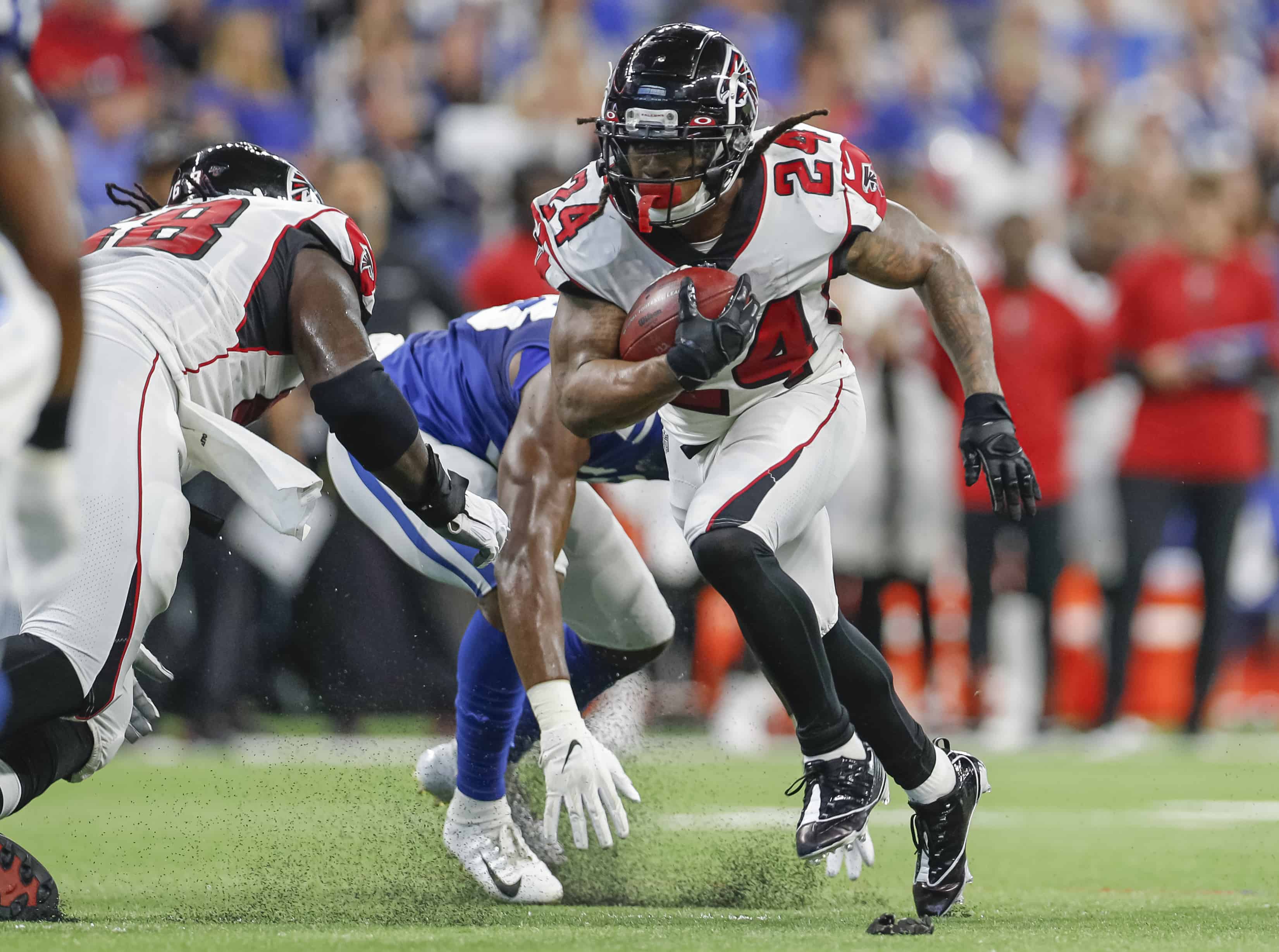 Devonta Freeman runs against the Colts