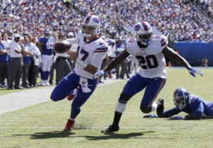 Josh Allen rushes for a touchdown with Frank Gore against the Giants