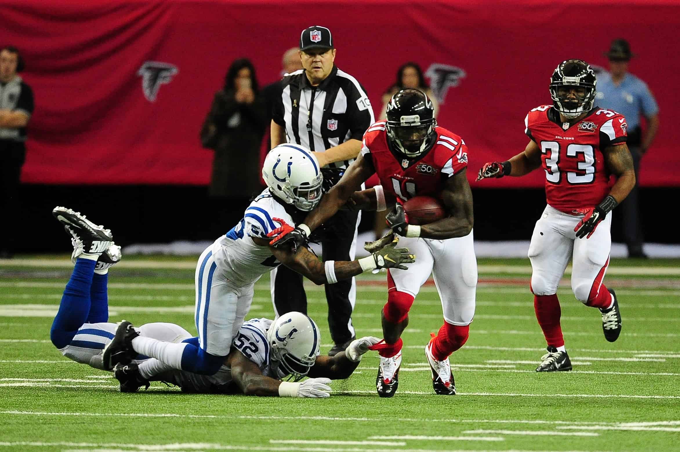 Julio Jones breaks a tackle against the Colts