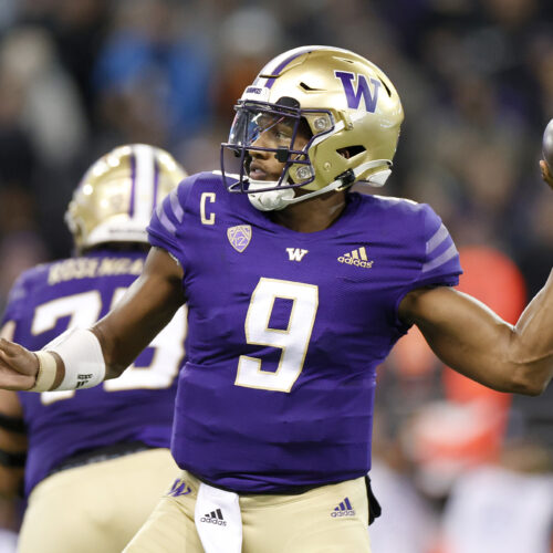 Michael Penix throws a pass.