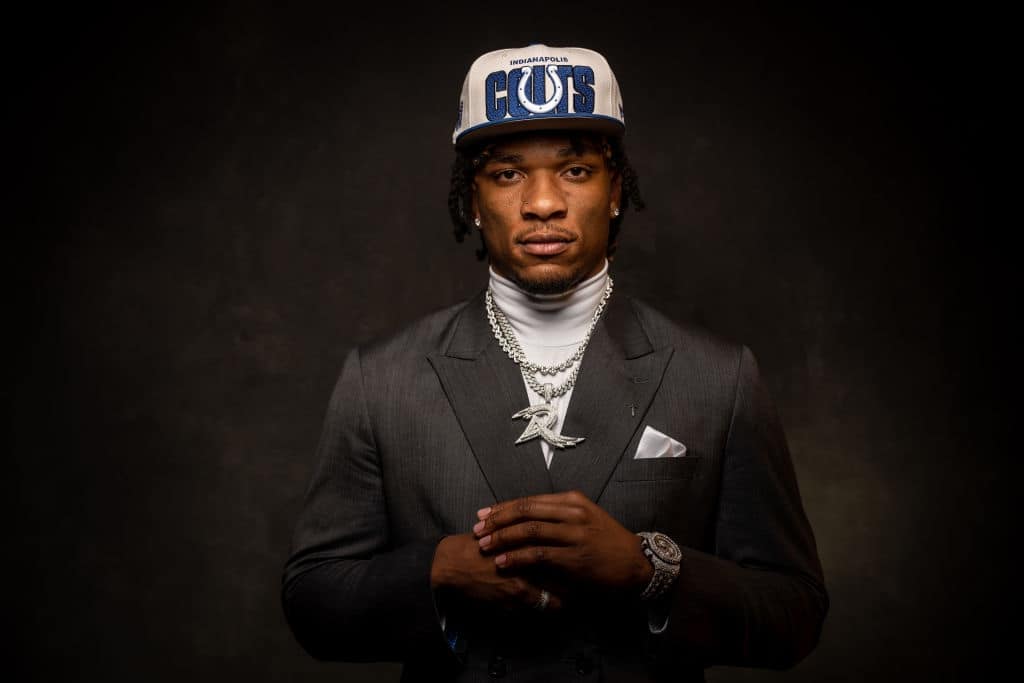 Anthony Richardson poses for a portrait after being selected fourth overall by the Indianapolis Colts during the first round of the 2023 NFL Draft