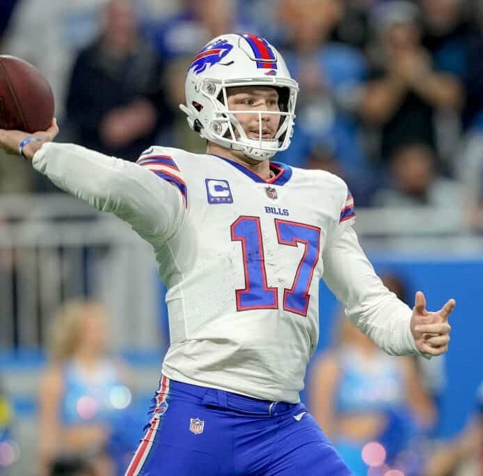 Josh Allen throws a pass against the Lions