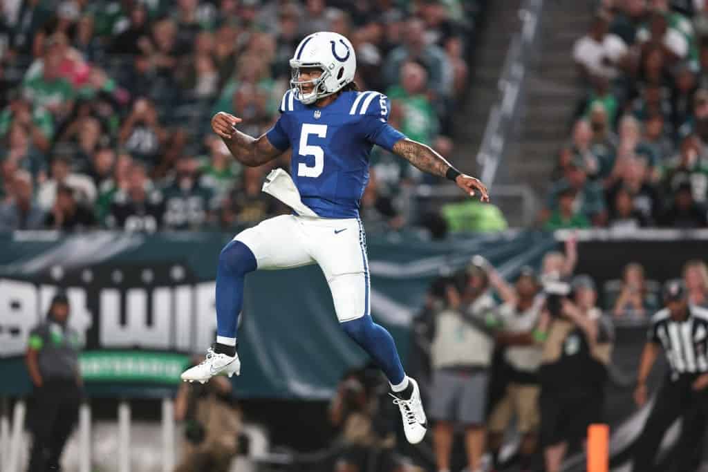 Anthony Richardson celebrates in preseason.