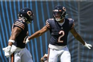 D.J. Moore celebrates with Khalil Herbert