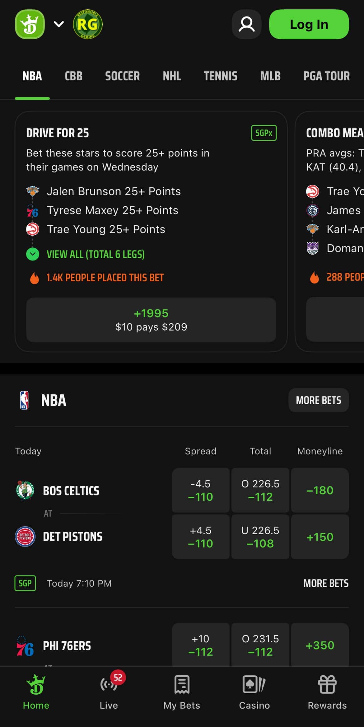DraftKings sports markets