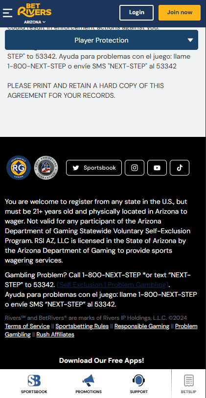 Betrivers responsible gambling section