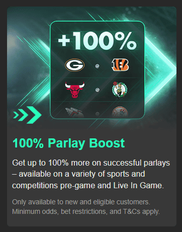 bet365 100% parlay boost on sports pre-game and live in game