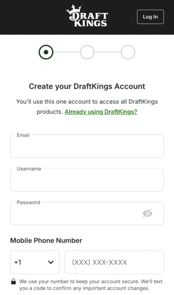 Image of the sign up process at DraftKings.