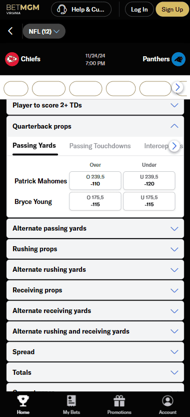 Betmgm prop bets & sports markets