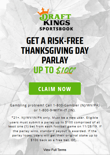 NFL thanksgiving Draftkings promo