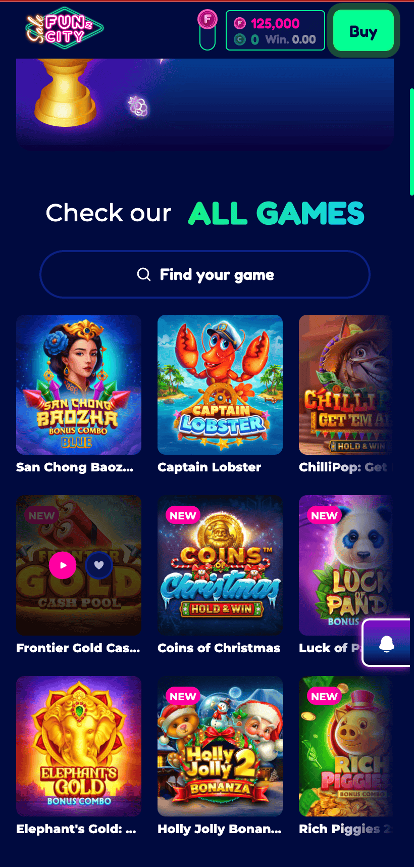 Funzcity slots & gaming options