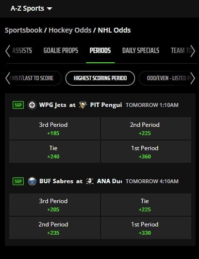 Period bet meaning NHL