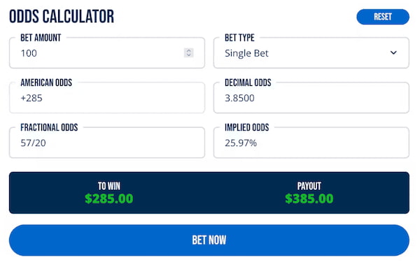Prop bet odds calculator example