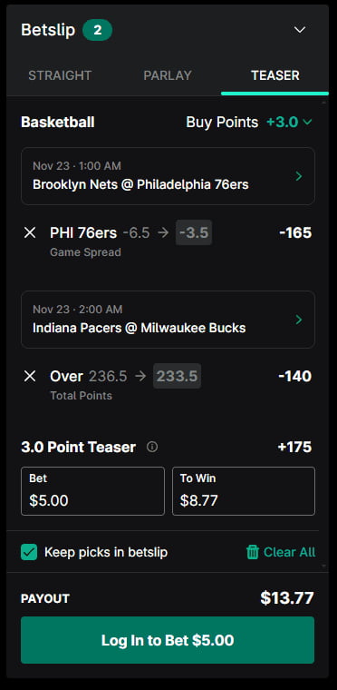 Teaser bet meaning