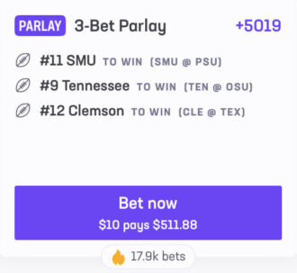 A 3-bet parlay betting option for the College Football Playoff at Hard Rock Bet.