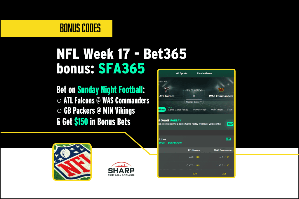 Bet365 Bonus Code SFA365 on Sunday Night Football NFL Week 17