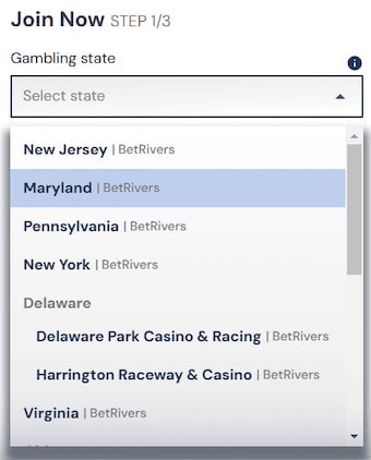 BetRivers legal states: choose which state you want to play in at sign up.