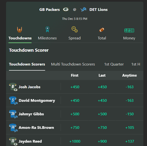 NFL player props bet365 Ohio