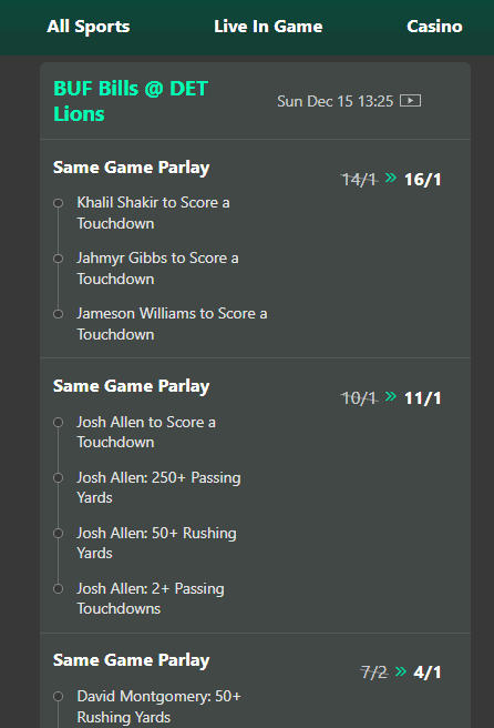 Bills at lions bet boosts