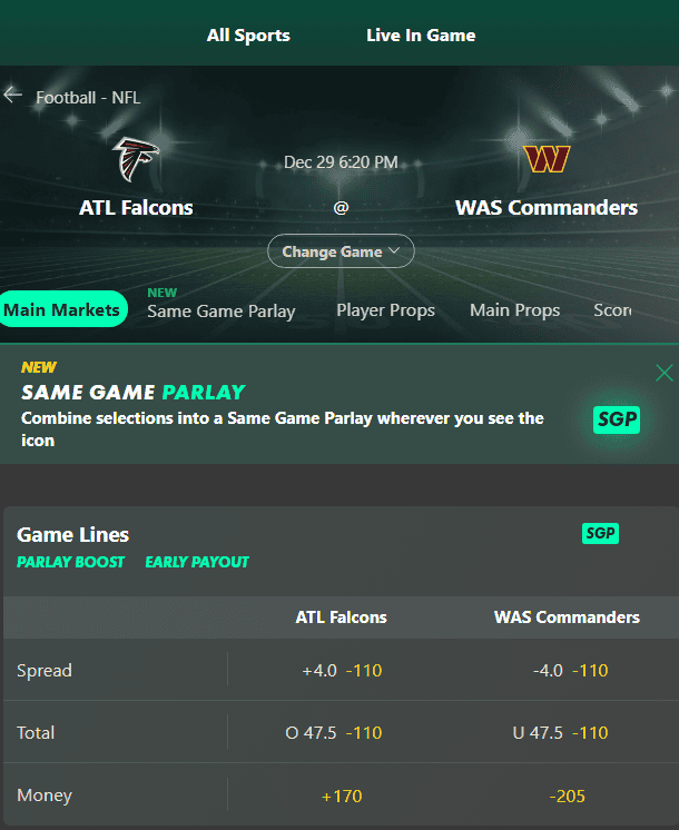 Atlanta Falcons take on the Washington Commanders in a high-stakes Sunday Night Football matchup on December 29, 2024
