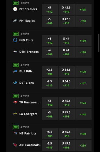 NFL week 15 odds at DraftKings.
