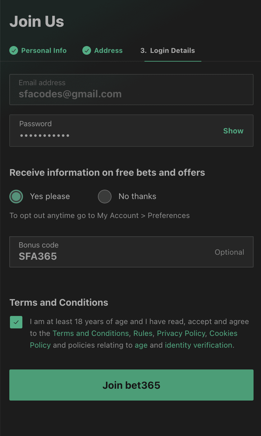Bet365 bonus code SFA365