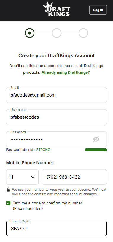 Draftkings promo code SFA***