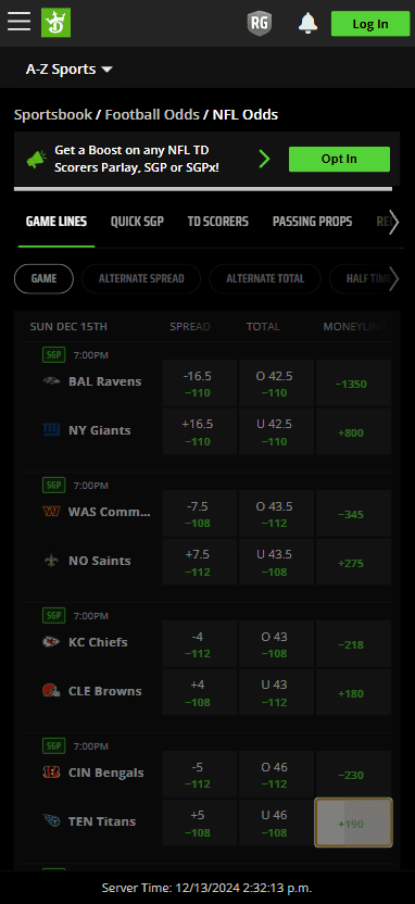 DraftKings sports betting odds & sports markets