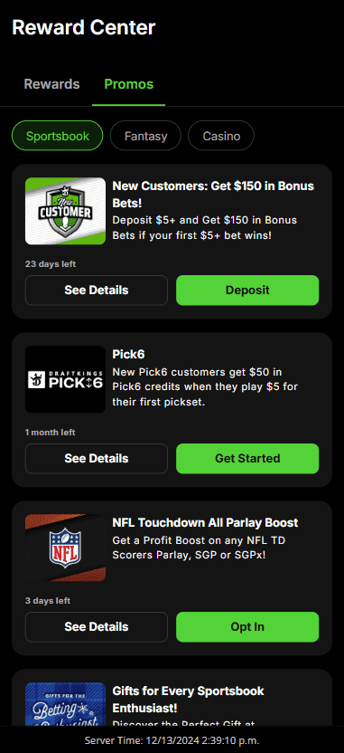 DraftKings new and existing customer promotions