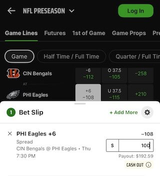 An example of a bet at DraftKings Sportsbook