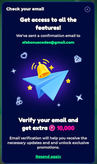 FunzCity casino promo for free coins after verifying email address