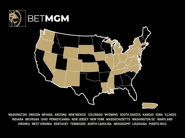 BetMGM map of legal states