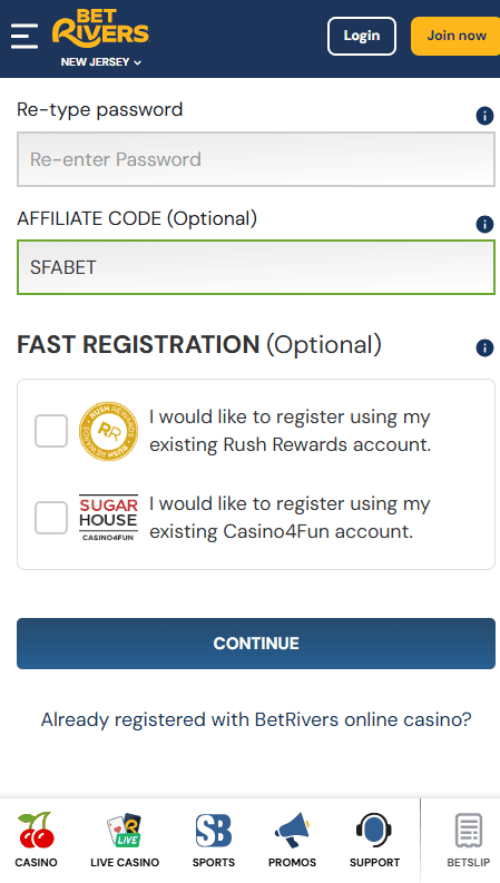 betrivers sign up process