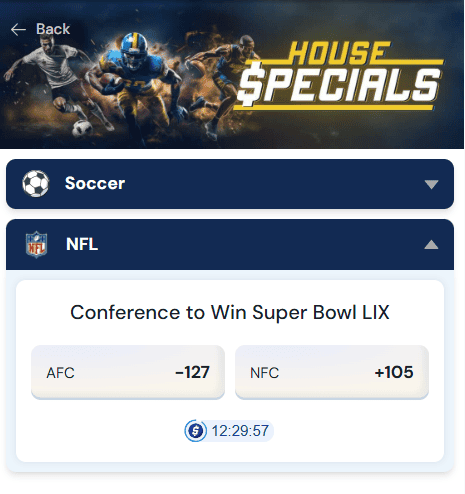 BetRivers house specials - conference to win super bowl LIX