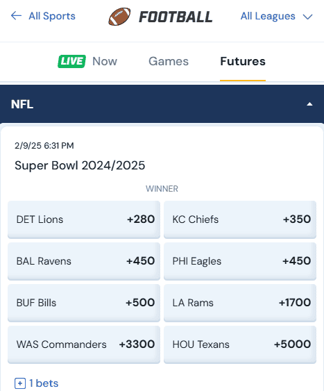 NFL betting markets - bet on the superbowl