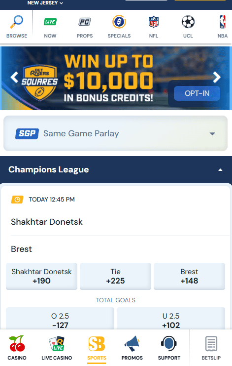 betrivers sportsbook homepage mobile