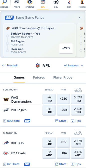 NFL betting markets
