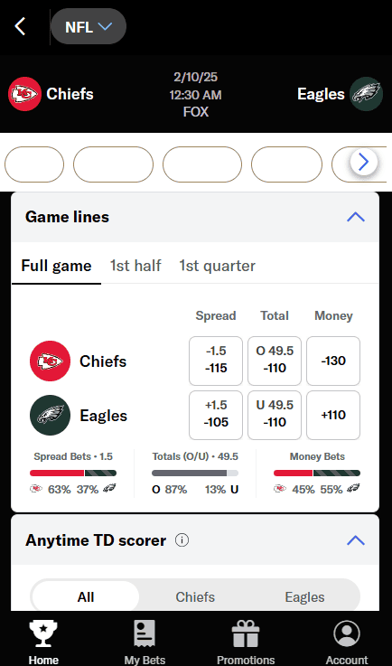 super bowl betting odds betmgm