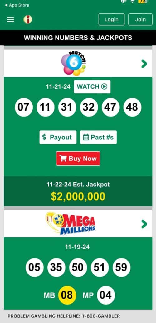 List of winning numbers at the PA lottery.