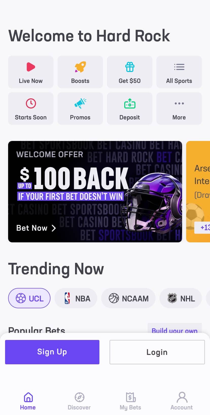 Hard Rock Bet sign up page on the app.