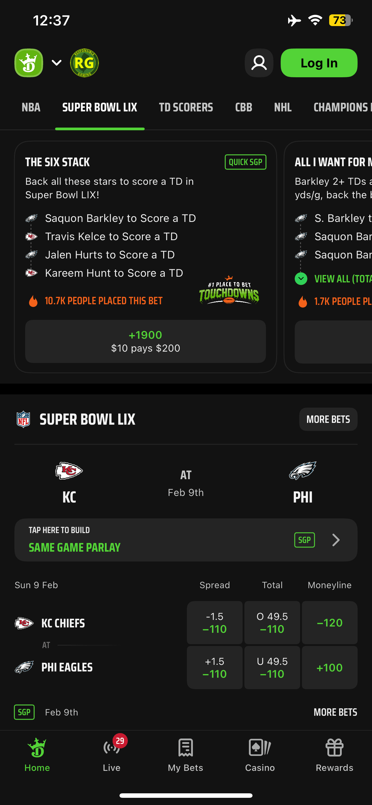 draftkings odds for super bowl LIX