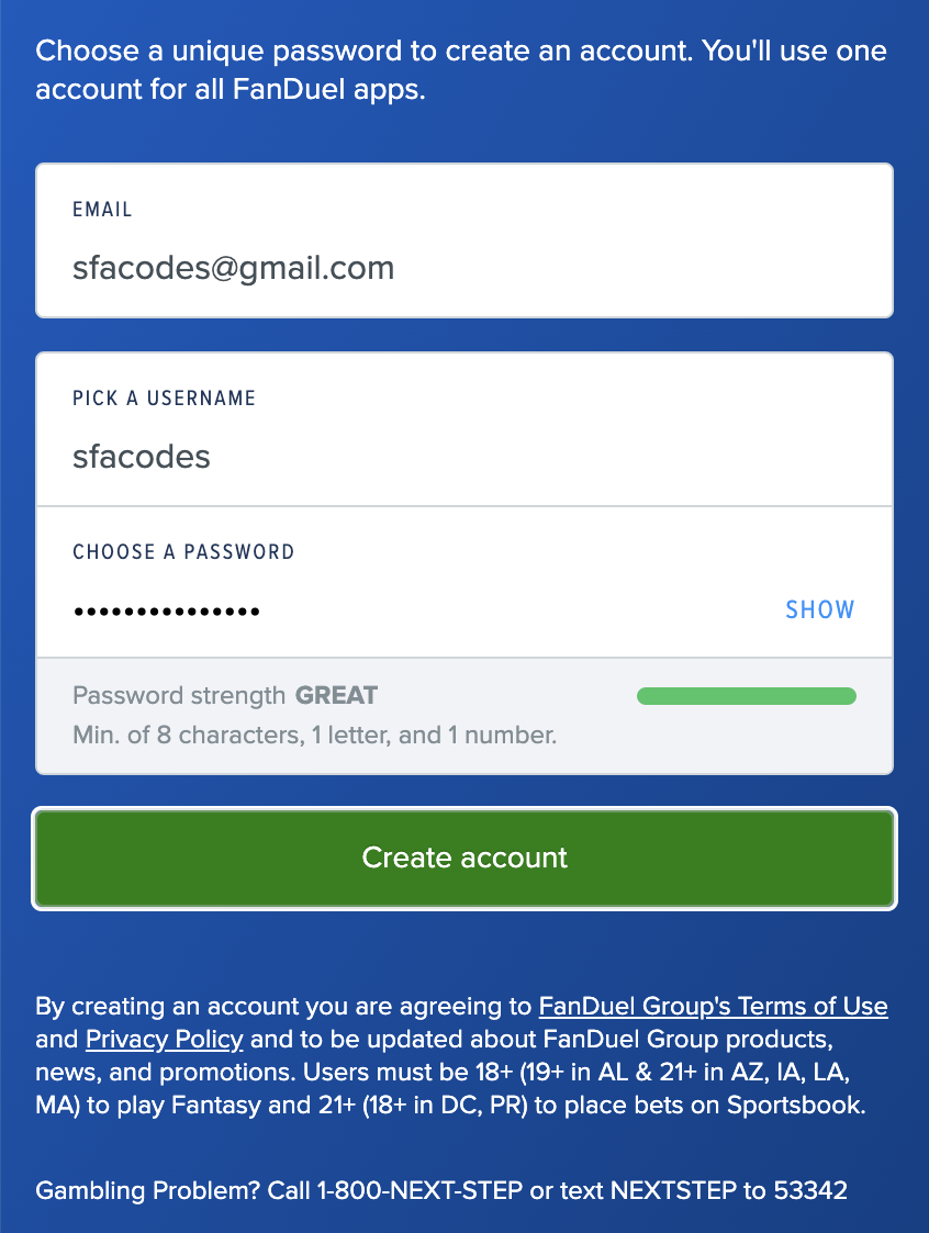Fanduel promo code registration