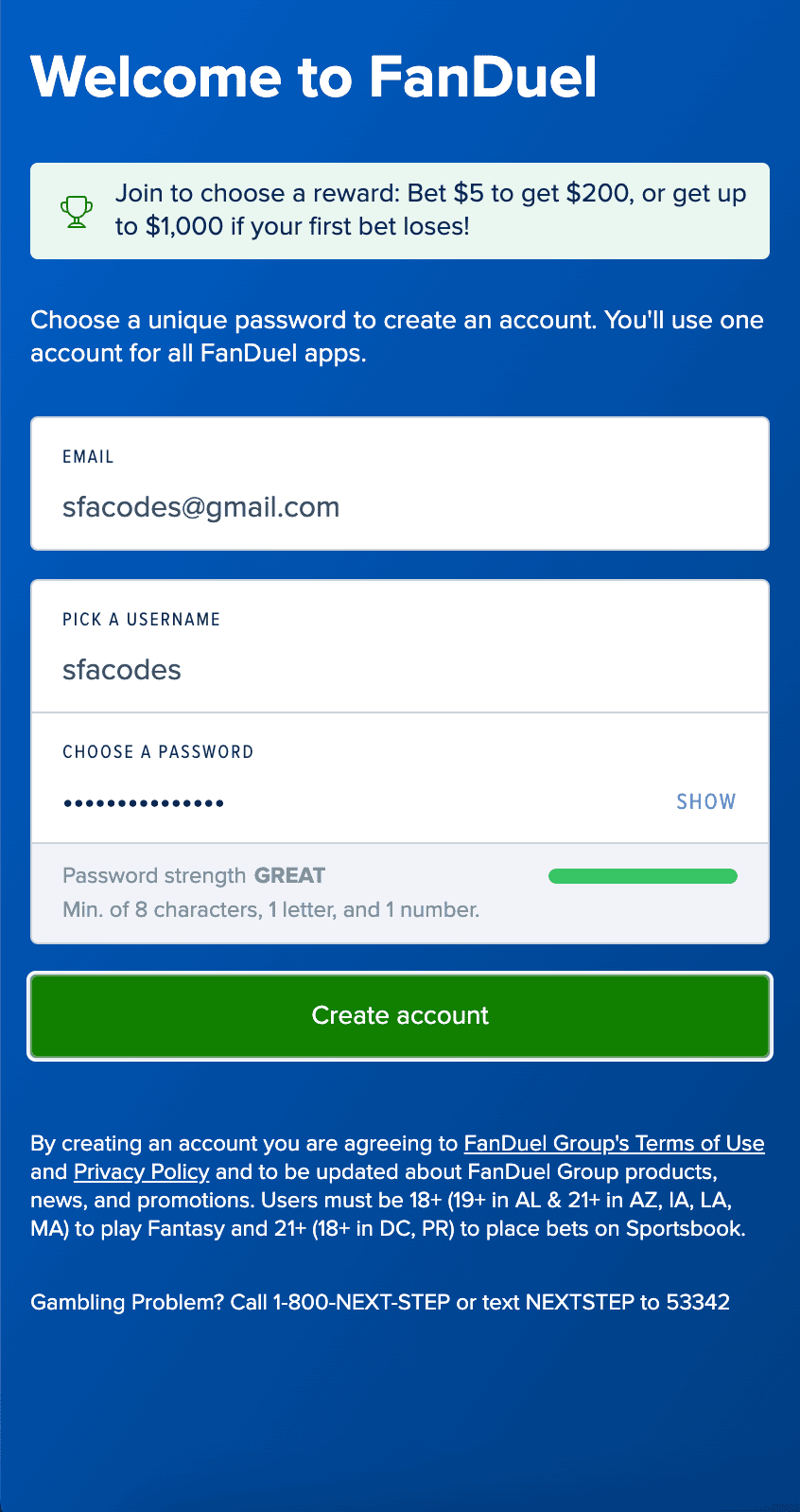 Fanduel promo code registration