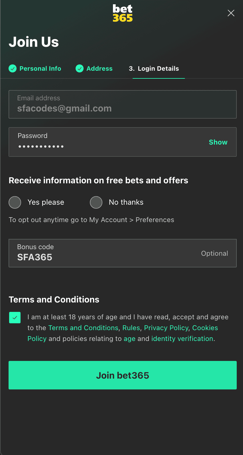 Bet365 north carolina bonus code SFA365