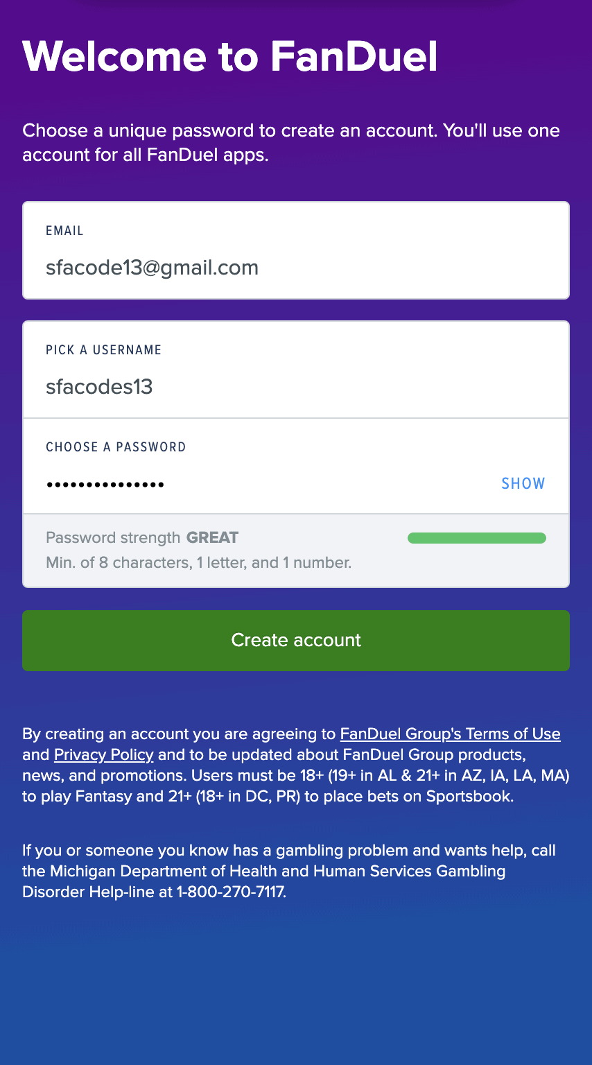 Fanduel: sign up in your state