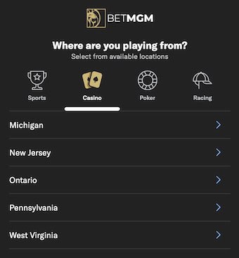 BetMGM casino legal states