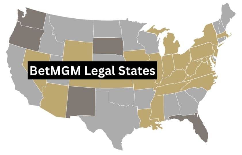 BetMGM legal states map