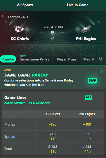 Bet365 NFL mobile app