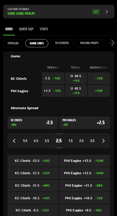 Draftkings super bowl NFL betting markets