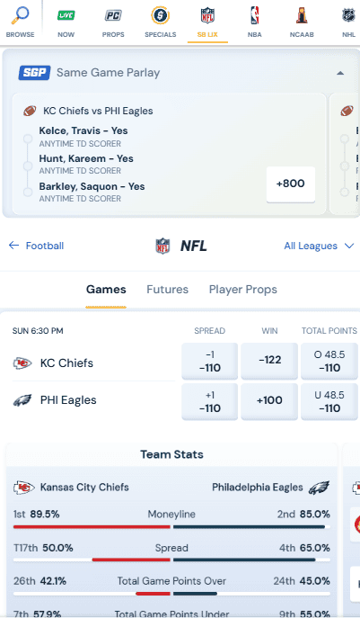 BetRivers app for super bowl betting